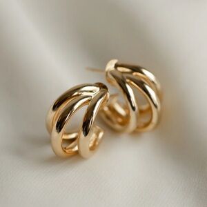 Anthropologie 14K Gold Plated Triple Hoop Huggie Earrings